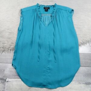RACHEL ROY Teal Blue Sleeveless Tie Front Blouse Ruffle V-Neck Size XS